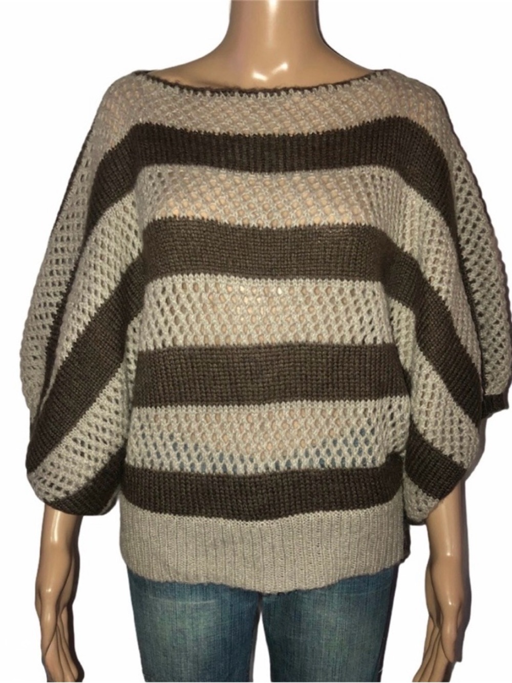 BCBGMAXAZRIA open knit dolman sleeve striped sweater